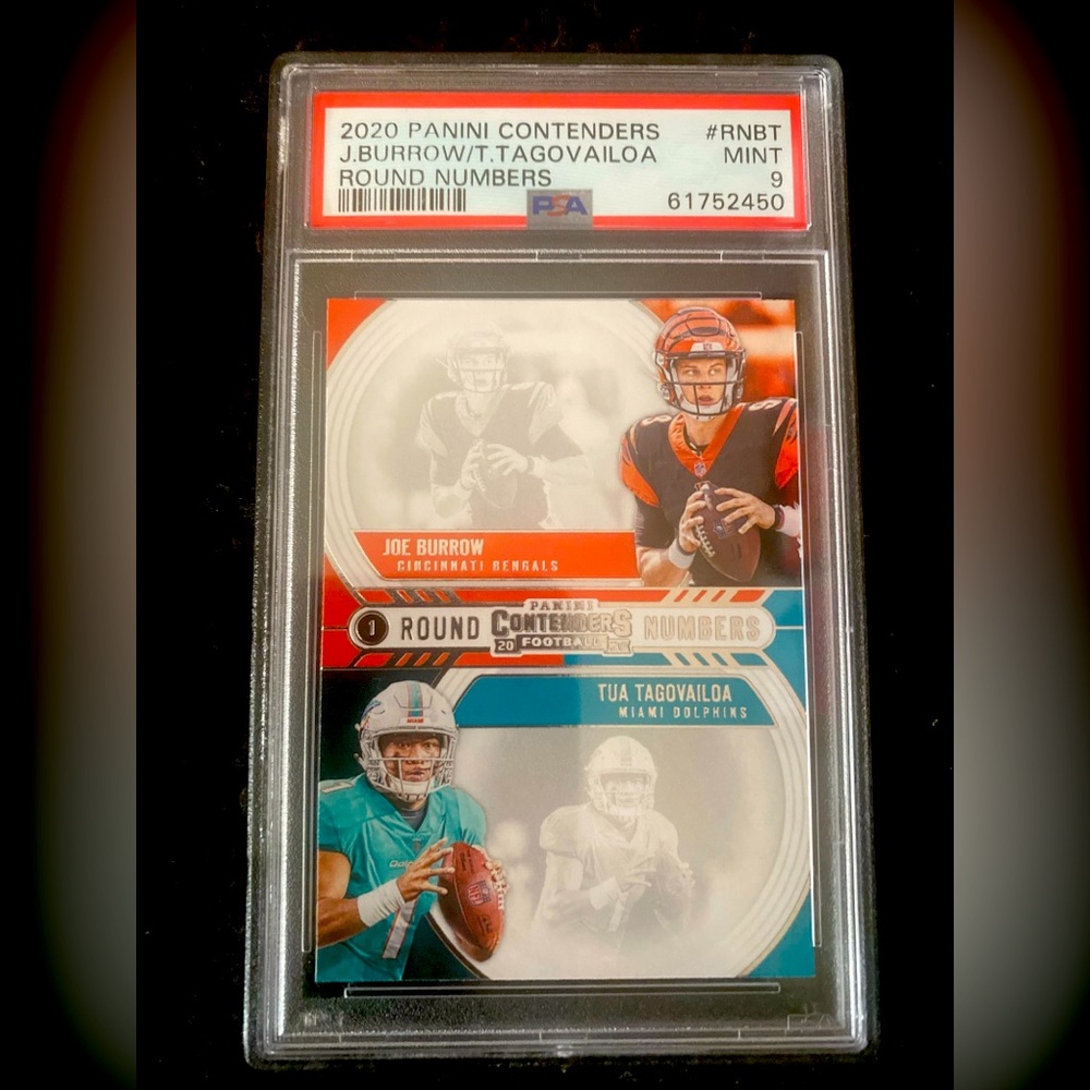 2020 Contenders Joe Burrow Tua Tagovailoa Round Numbers Rookie RC #RN-BT PSA 9!!
